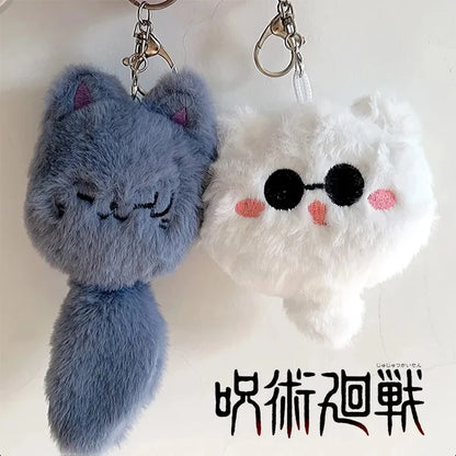 Llaveros de Gojo y Geto gatos esponjosos lindos